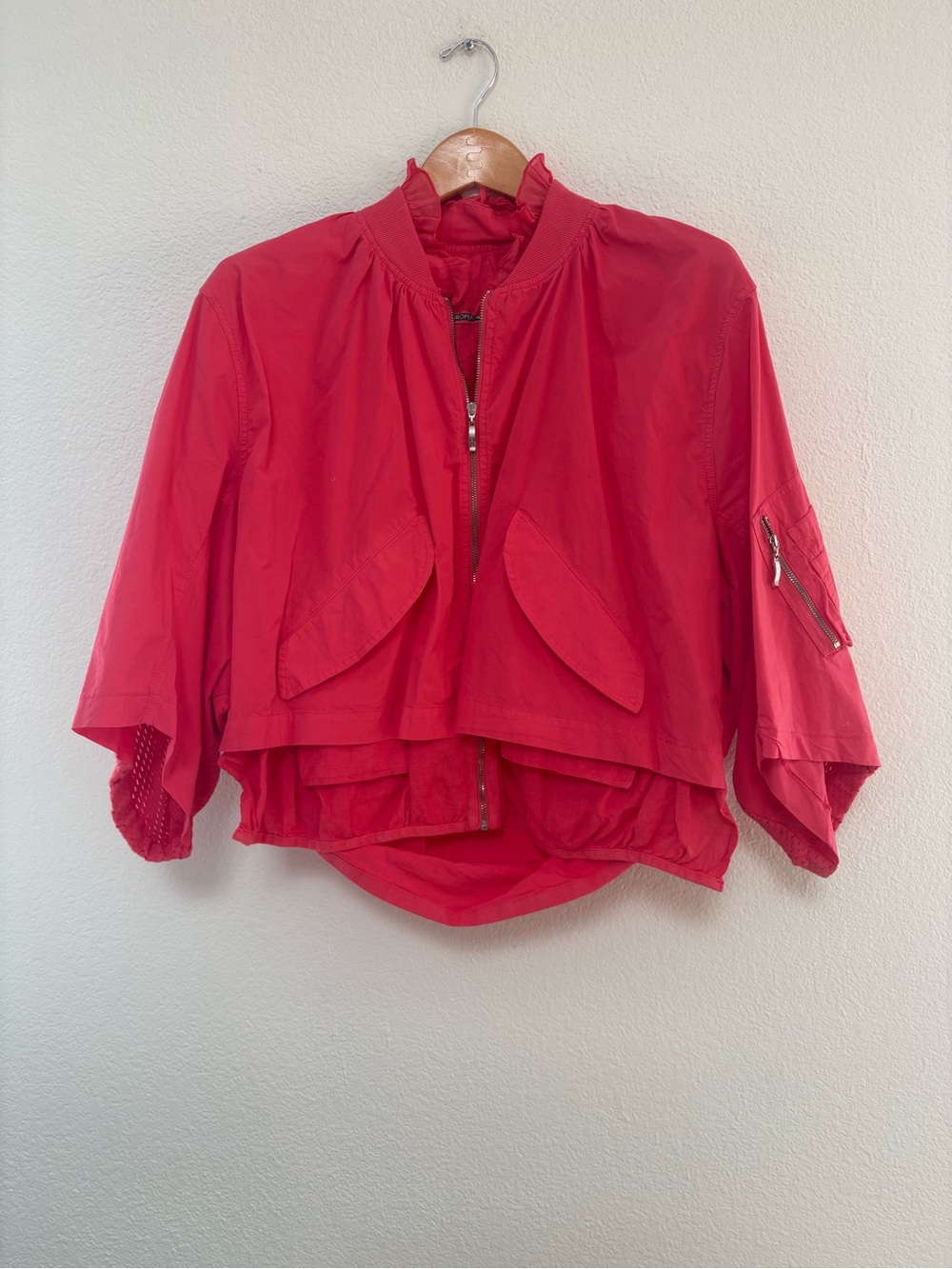 European Culture Vibrant Pink Cropped Bomber Jacket
